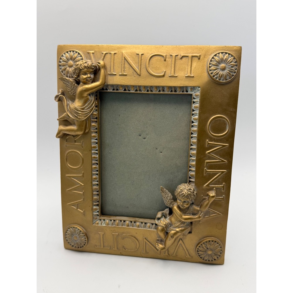Vintage Gold Amor Vincit Omnia Cherub Picture Frame Love Conquers All Ornate